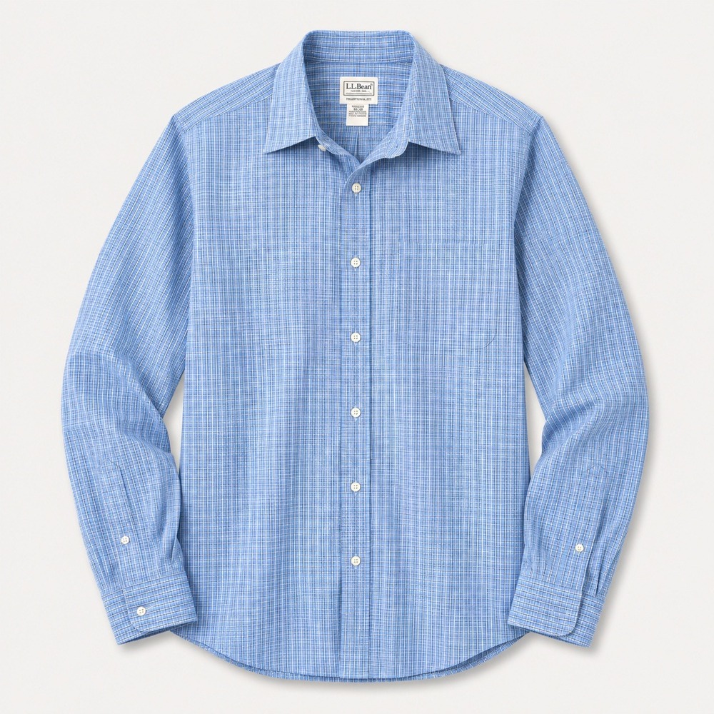 LL Bean Traditional Fit Blue Plaid Cotton Button Down Shirt Mens 16.5-35 262253